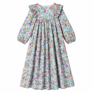 Robe florale assortie mère et fille, robe longue et courte en coton à manches longues et à volants aux épaules pour la famille - Product Image 4