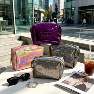 Bolsa de Maquillaje de PU con Espejo Holográfico de 3 Colores, Bolsa de Cosméticos Portátil Impermeable, Bolsa de Aseo de Viaje para Mujer, Regalo - Product Image 6