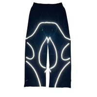 Moda nuevo diseño logotipo personalizado hombres rayas reflectantes pantalones de pierna ancha tejido cargo pantalones de chándal de algodón elástico