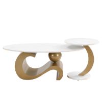 Ensemble de 2 tables basses modernes, ovales et rondes, pour salon, couleur dorée