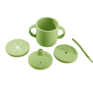Gobelet d'apprentissage pour bébé en silicone certifié sans BPA, à double anse, avec trois couvercles, logo personnalisé, gobelet en silicone - Product Image 1