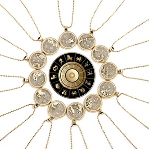 Collier du zodiaque en gros avec carte de vœux, bijoux, pendentif rond de l'horoscope, signes astrologiques, collier <span class=keywords><strong>pour</strong></span> couple, meilleur ami - Product Image 4