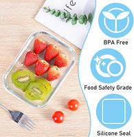 Groothandel Rechthoek Glazen Fruitcontainer Met Plastic Deksel Hittebestendige Luchtdichte Bento Lunchbox Voor Verse Opslag Van Voedsel