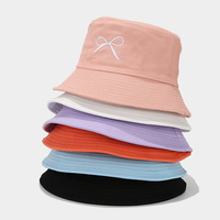 Topi Bucket Nelayan Bordir Logo Kartun Berkualitas Tinggi Warna Solid Katun Unisex Topi Memancing Outdoor Travel Empat