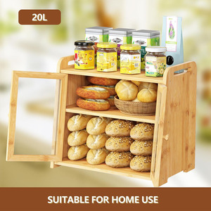 Boîte à pain en bambou de stockage de pain <span class=keywords><strong>fait</strong></span> <span class=keywords><strong>maison</strong></span> à 2 niveaux ZC équipée d'un récipient à pain à double porte pour comptoir de cuisine - Product Image 3