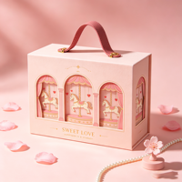 Boîte cadeau rose de luxe avec logo personnalisé, design carrousel et poignée, pour emballage de produits de beauté, de soins de la peau et de bijoux de luxe