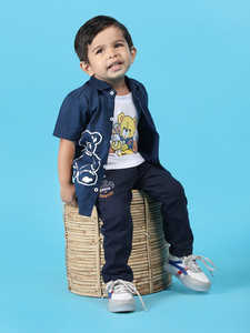 Conjunto de Camisa y Pantalón de Algodón Azul Marino para Niños con Camiseta con Estampado de Osito de Peluche, Atuendo Casual Elegante para Niños con Estilo Deportivo - Product Image 6