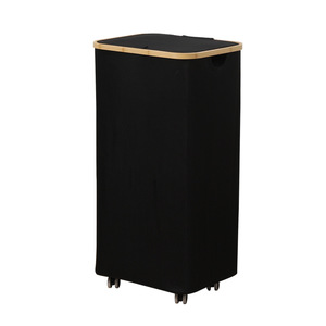 Cesta de almacenamiento de bambú plegable para <span class=keywords><strong>Amazon</strong></span> con ruedas, marco de anillo de bambú para <span class=keywords><strong>ropa</strong></span> <span class=keywords><strong>sucia</strong></span>, botella de lavandería extraíble - Product Image 1