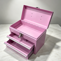 Boîte à outils portable en métal rose à 2 tiroirs, boîte de rangement verrouillable pour maquillage, artisanat, bijoux, petites pièces de quincaillerie