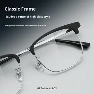 Lunettes de vue vintage demi-cerclées style punk pour hommes, style technophobe, carrées, anti-lumière bleue, pour toutes les formes de visage, en stock Danyang - Product Image 3