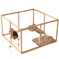 Clôture transparente en bois massif pour animaux de compagnie avec combinaison libre pour l'isolement des petits chiens, chats et lapins