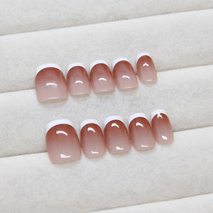 Vente en gros de faux ongles à pression carrés personnalisés de qualité pour salon Base rose ombrée Style français simple Faux ongles quotidiens - Product Image 6