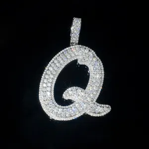 Collana con nome inciso personalizzato argento 925 Vvs Moissanite Diamond Hip Hop Jewelry Ice Out ciondolo a lettera singola per uomo