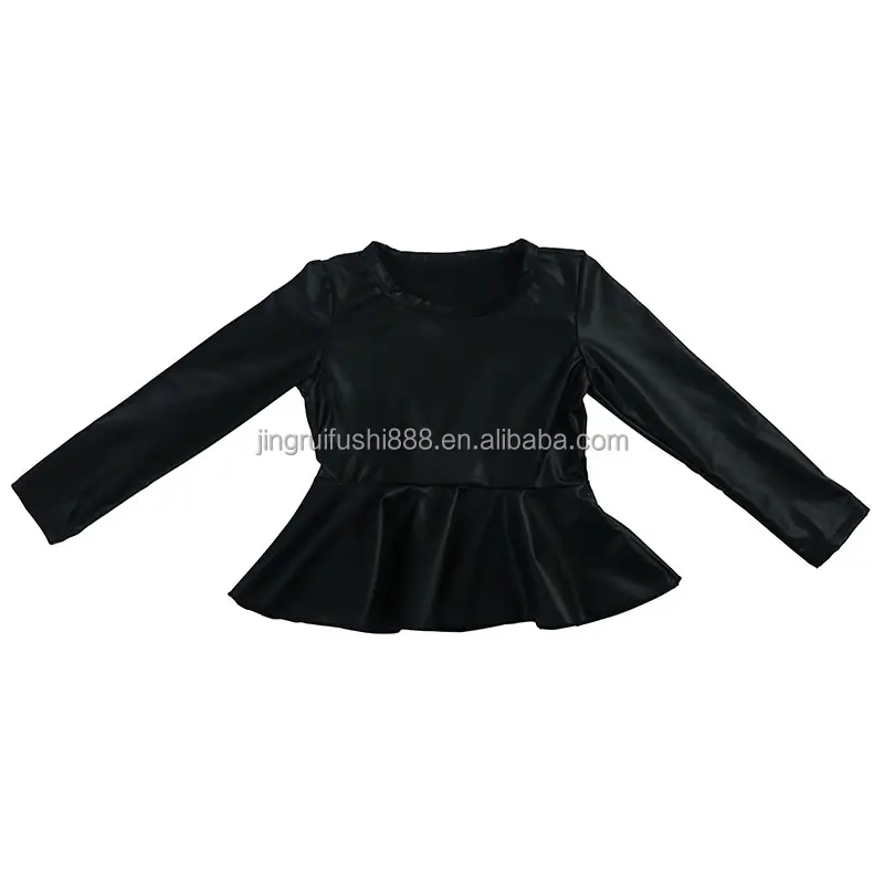 Высококачественные Топы с длинным рукавом и оборками для маленьких девочек, рубашка для маленьких девочек, черная эластичная одежда из искусственной кожи