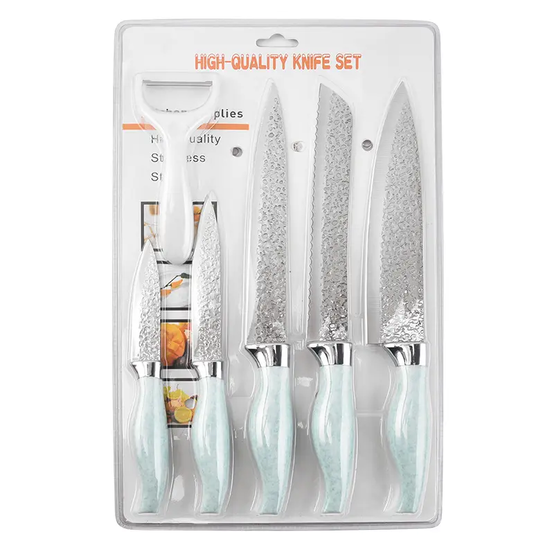 Set di coltelli da cucina da 6 pezzi di vendita calda in fabbrica set di coltelli da cuoco in acciaio inossidabile con imballaggio in blister