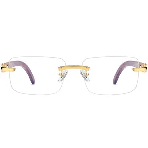2023 Fashion Designer Custom Anti Blue Light Square Prescription Glasses Eyeglasses New Luxury Rimless Wood Legs Optical Glasses
