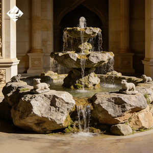 Fontana d'acqua moderna in marmo naturale impilato a forma di bestia, autoportante, in pietra, per giardino, cortile anteriore, villa, paesaggio - Product Image 1