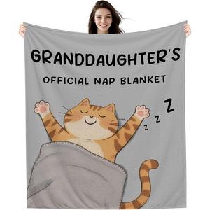 Gray Cat Sleeping Nephew Flannel Blanket Throw Blanket Nap Blanket <b>Machine</b> Washable Fade Resistant for Home Office Nap - Product Image 2