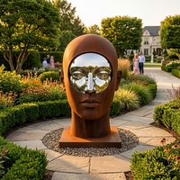 Escultura Grande de Rostro Humano en Acero Corten, Resistente a la Intemperie, para Arquitectos de Paisajes y Decoración de Jardines