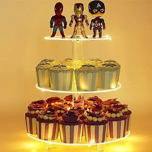 結婚式の誕生日のベビーシャワーパーティーのための丸いアクリルカップケーキディスプレイスタンドケーキスタンドデザートタワー