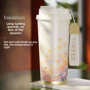 Tasse à café isotherme Hope Lucky Double Drinking en acier inoxydable 316 avec paille, haut de gamme, luxe léger, cadeau idéal pour femme, pour voiture et bureau - Product Image 2