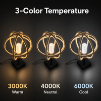 Lámpara de Mesa Boho con Cuerda y Bola, 9W, LED de 3 Colores, 100-265V, E26/E27, Lámpara de Jaula de Ratán Natural para Decoración de Dormitorio y Sala de Estar
