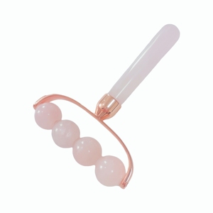Premium 4-<b>Roller</b> Natural Pink Crystal Massager Rose Quartz Facial Beauty Tool with Rose Gold Metal Bracket for OEM/ODM - Product Image 5