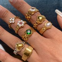 Cincin Jam Tangan Persegi Hati Zirkon Geometris Berlapis Emas 18K untuk Wanita, Perhiasan Baja Tahan Karat Tahan Air untuk Wanita, Hadiah