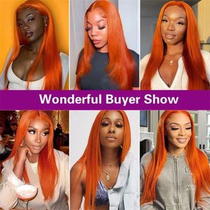 Peluca de Cabello Humano Remy Brasileño 100% al por Mayor, Colección de Color Naranja Jengibre 350, Peluca Frontal de Encaje 13x4, Lisa, Sin Pegamento, Transparente - Product Image 3