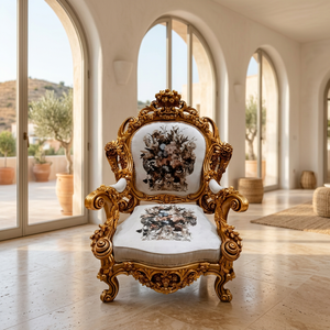 Royal Traditional Convertible Set Single Seater <b>Sofa</b> Hand-Carved Solid Wood Frame Premium Upholstered <b>Foam</b> Cushion Accent Chair - Product Image 1
