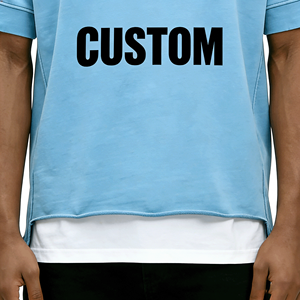 T-shirt da uomo <span class=keywords><strong>nera</strong></span> con design personalizzato e orlo grezzo, streetwear oversize, girocollo a costine, vestibilità squadrata pesante - Product Image 4