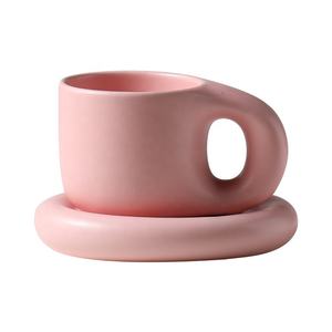 Tazza in ceramica nordica tazza <span class=keywords><strong>da</strong></span> caffè con manico grande grasso e piattino colazione Klein tazza <span class=keywords><strong>da</strong></span> tè in porcellana grassa carina - Product Image 1
