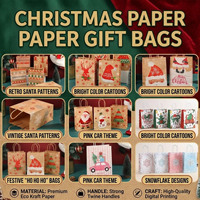 Bolsa de Papel Recubierta de Oro Negro para Navidad, con Diseño de Árbol de Navidad y Copos de Nieve, para Regalos, Personalizable e Impresa
