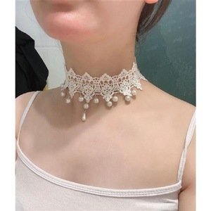 وصل حديثًا قلادة من اللؤلؤ والدانتيل الأبيض الفائق الجنية ، قلادة جميلة لطيفة ، مجوهرات راقية قصيرة ، قلادة ضيقة للنساء - Product Image 4