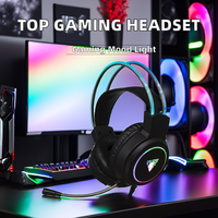 Jedel Headset Gaming statis, 3.5mm + sambungan USB RGB dengan lampu ganda menghapus kebisingan Over-ear Headphone Gaming berkabel
