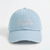 Casquette de baseball en jean bleu brodée sur mesure, effet vieilli, en coton délavé, non structurée, à visière incurvée, style rétro, pour homme et femme