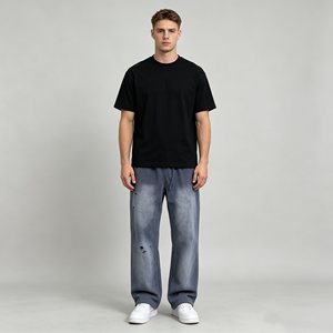 T-shirt homme en coton 100% tricoté, 350 g/m², coupe ample, impression puff, col rond. - Product Image 5