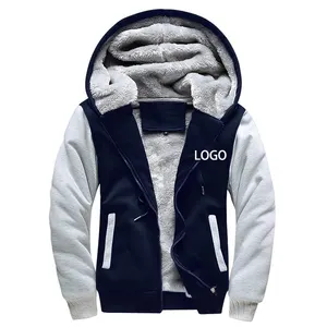 OEM Custom Design 100% polyester Fashion zip up hoodie sweatsuits keep warm clothes fur fleece lining plus size men jacket