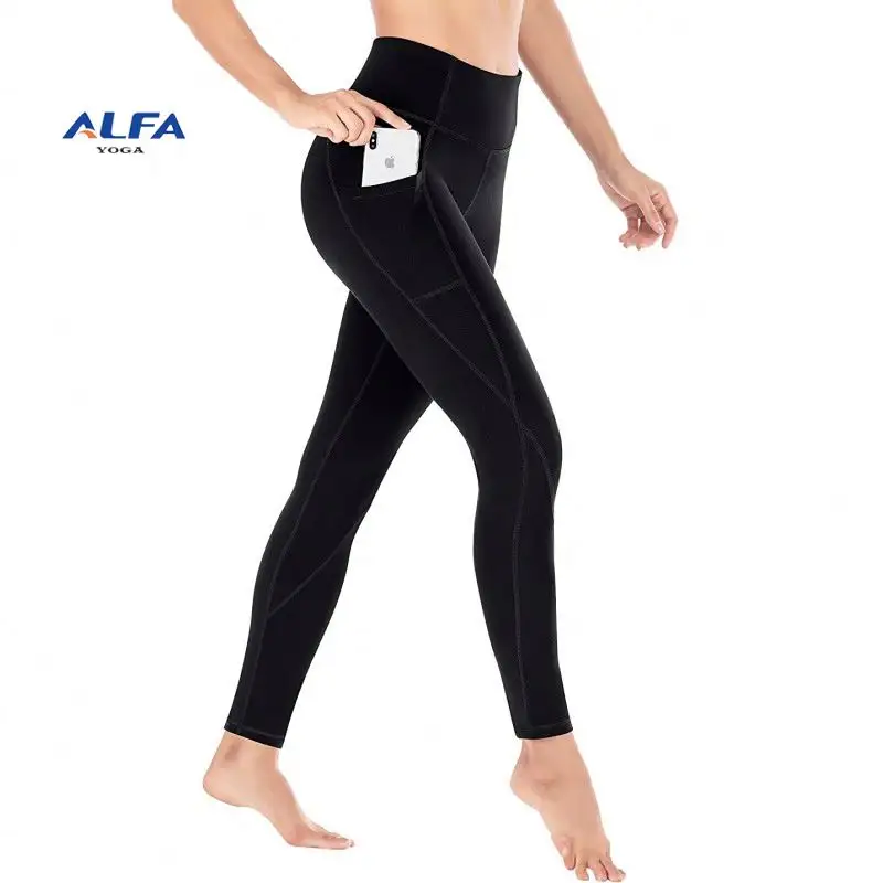 여성을위한 De 스포츠 후크 허리 트레이너 레깅스 포켓 인쇄 알파 앙상블 블랙 하이 웨이스트 코르셋