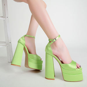 Sandali da <span class=keywords><strong>Donna</strong></span> con Plateau in Raso, Punta Aperta, Tacco Spesso 15 cm, Cinturino alla Caviglia, <span class=keywords><strong>Scarpe</strong></span> Estive da Influencer - Product Image 2