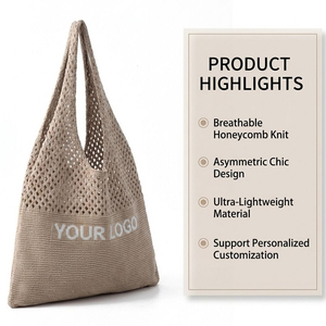 Sac fourre-tout en maille jacquard personnalisé SHINY Premium avec logo, sac à cordon ajouré pour la plage et l'usage quotidien estival - Product Image 4