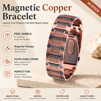 Joyería Magnética de Cobre Puro, Pulsera de Cadena de Doble Hilera con Paneles de Rejilla para Terapia Magnética, Estilo Vintage, para Venta al por Mayor y Personalización
