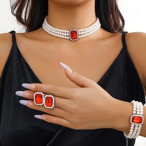 Conjunto de Joyería Nupcial de Moda <span class=keywords><strong>Vintage</strong></span> con Perlas y Circonitas, Gargantillas y Collares Kundan para Mujer - Product Image 1