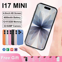I17Mini Teléfono Celular Mini Desbloqueado de Bolsillo, Pantalla HD de 4 Pulgadas, 12GB de RAM, 512GB de ROM, Teléfono Inteligente Android 15, Pequeño Teléfono Móvil de Respaldo