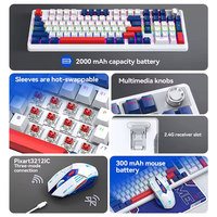 Ensemble clavier et souris mécaniques RGB avec interrupteurs rouges, combo trois modes BT sans fil, clavier et souris de jeu, tapis de souris pour PC de bureau