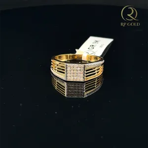 Stylish gold <b>mens</b> <b>ring</b> with layered band design and sparkling stones square centerpiece modern luxury jewelry for daily wear - Product Image 1