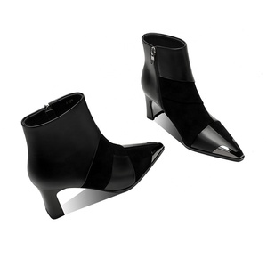 Bottines Western Formelles Personnalisées pour <span class=keywords><strong>Femme</strong></span> Moncheer, à Bout Pointu, Fermeture Éclair, en <span class=keywords><strong>Cuir</strong></span> et Daim, Talon Carré, Embout Métallique - Product Image 3