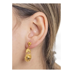 Pendientes de Oro de 22 Quilates (3317) - Aros de Oro de 14k con Perla de Agua Dulce y Diamantes en Forma de Corazón, Religiosos, para Regalo de Boda o Fiesta - Product Image 1