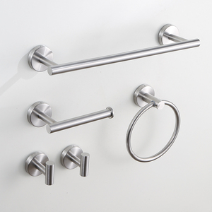 Ensemble de barres porte-serviettes murales modernes en acier inoxydable brossé argenté, accessoires de salle de bain, support fixe 5 pièces avec crochets, anneau et porte-papier - Product Image 2