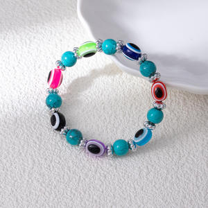 Reçine nazar hematit boncuklu bilezik el yapımı boncuklu elastik ayarlanabilir Vintage turkuaz moda hediye takı - Product Image 4